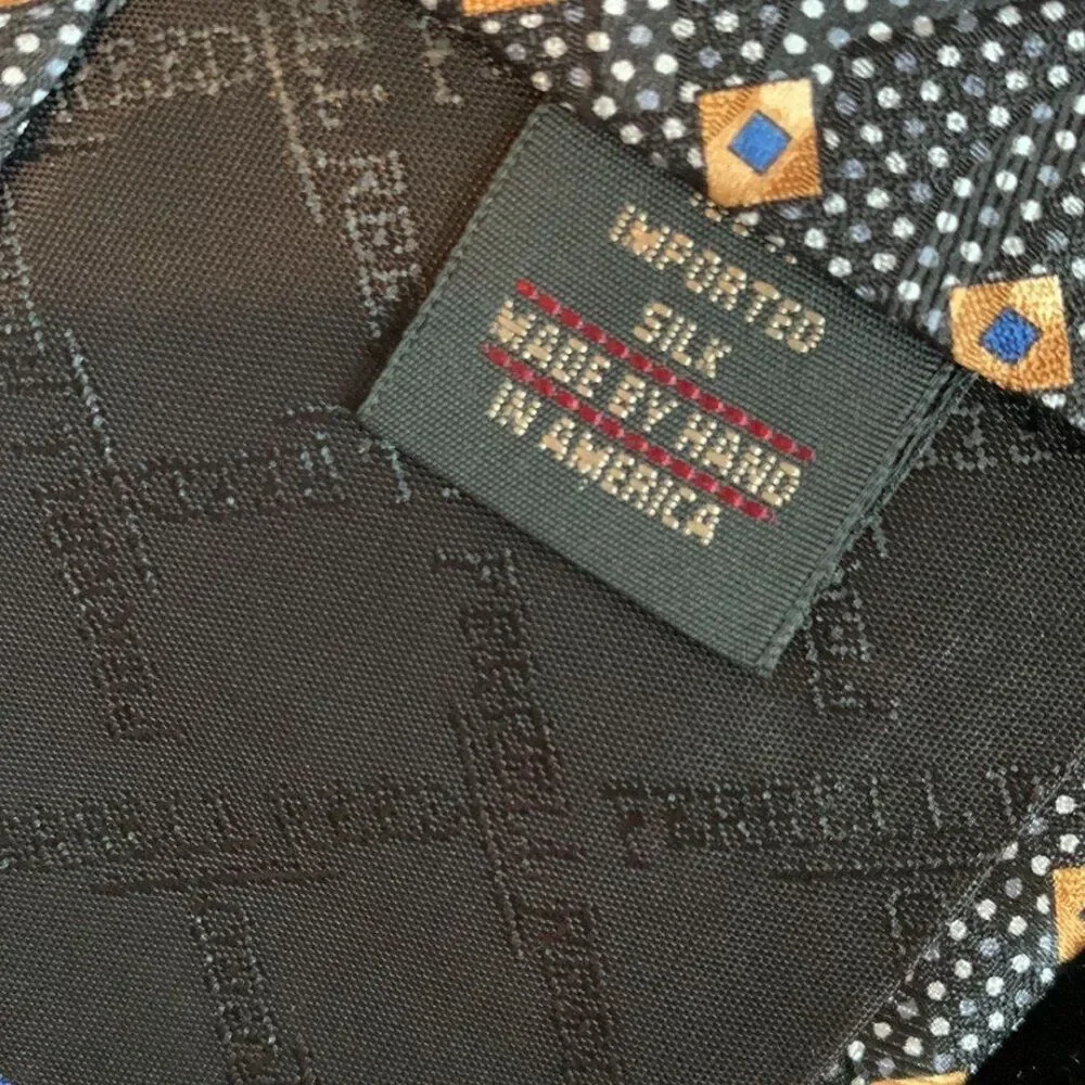Ferrell Reed Made by Hand Silk Tie in Black, Gold & Blue